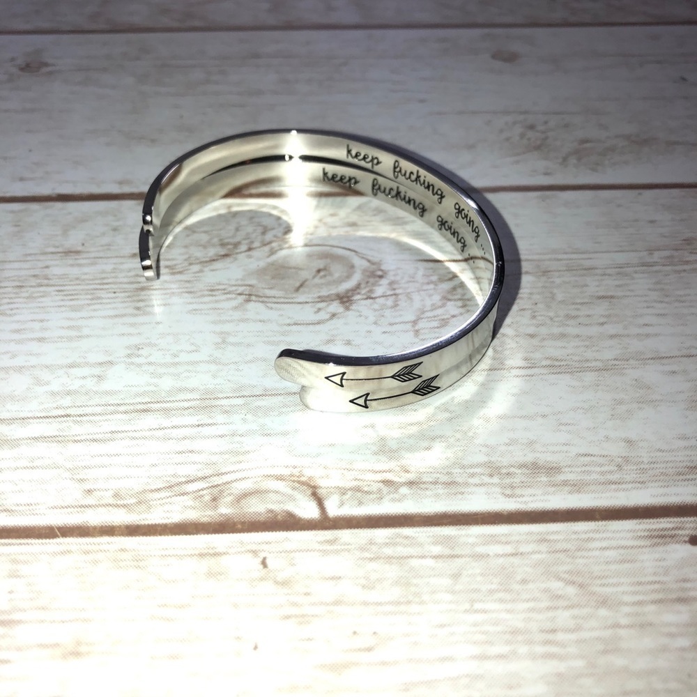 KEEP GOING Inspirational Cuff Stainless Steel Bracelet Set of 2